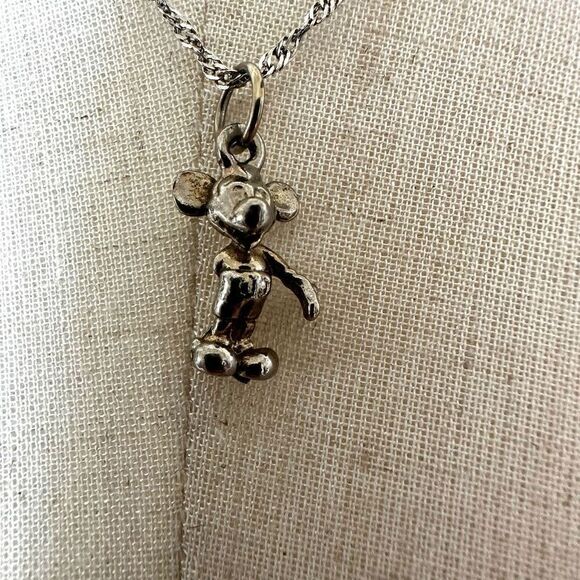 silver tone mickey mouse pendant necklace - Picture 3 of 11